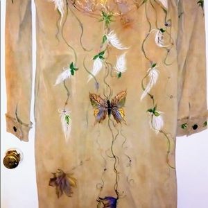Hand painted leather maxi women’s jacket